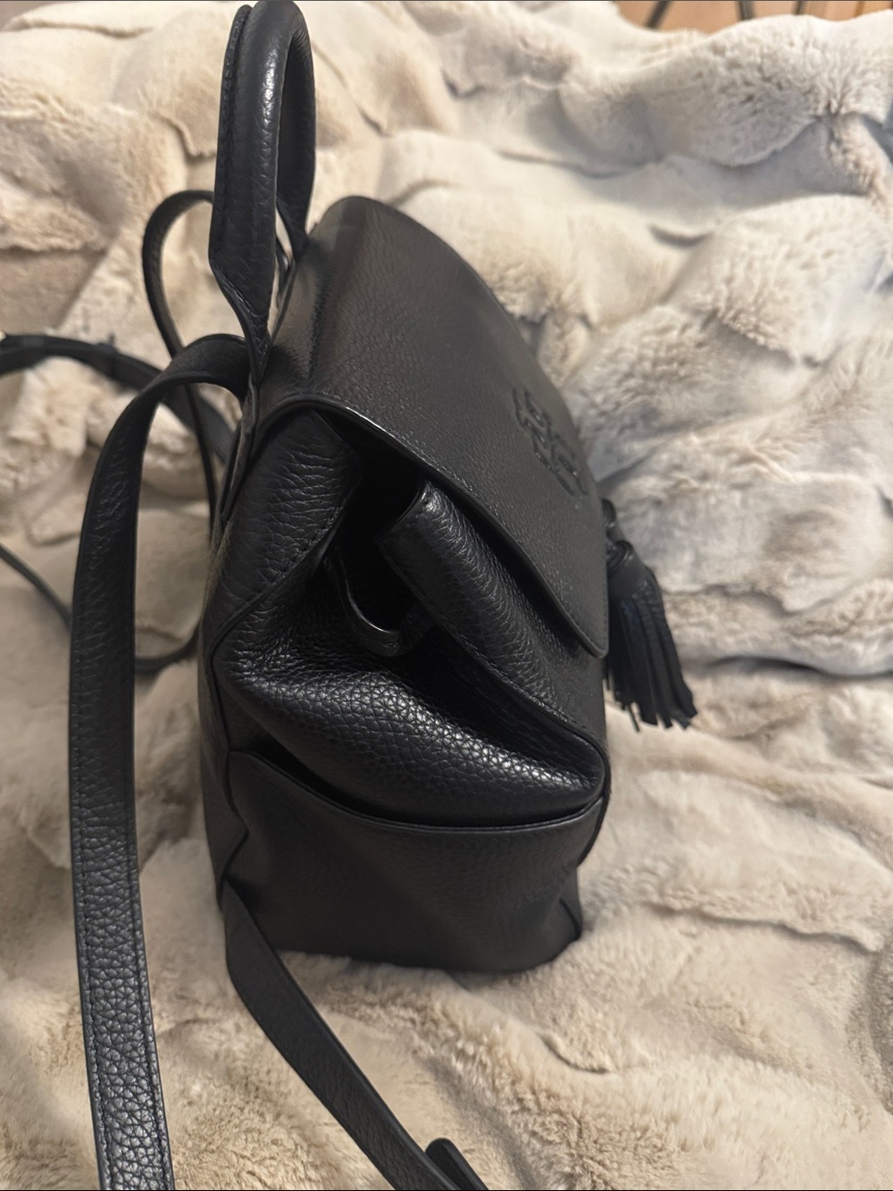 Tory Burch Black Pebbled Leather Tassel Mini Backpack - Picture 5 of 7